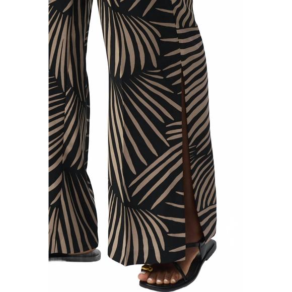 NEW JOSEPH RIBKOFF tropical print side slit wide leg pants in black/dune - Picture 3 of 3